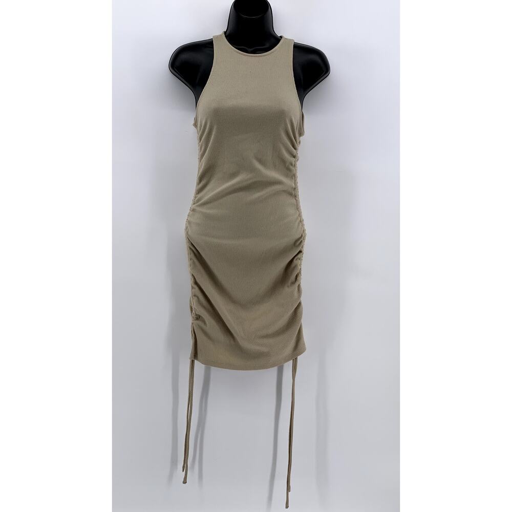 FOREVER 21 Women's Tan CrewNeck Side-Ruched Bodycon Tank Dress SZ S